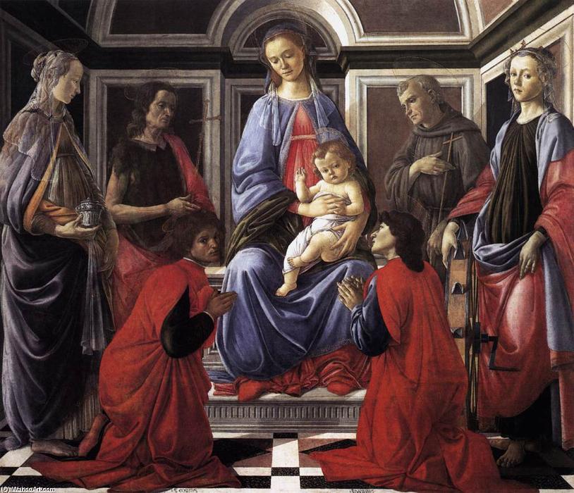 Wikioo.org - The Encyclopedia of Fine Arts - Painting, Artwork by Sandro Botticelli - Madonna and Child with Six Saints (Sant'Ambrogio Altarpiece)
