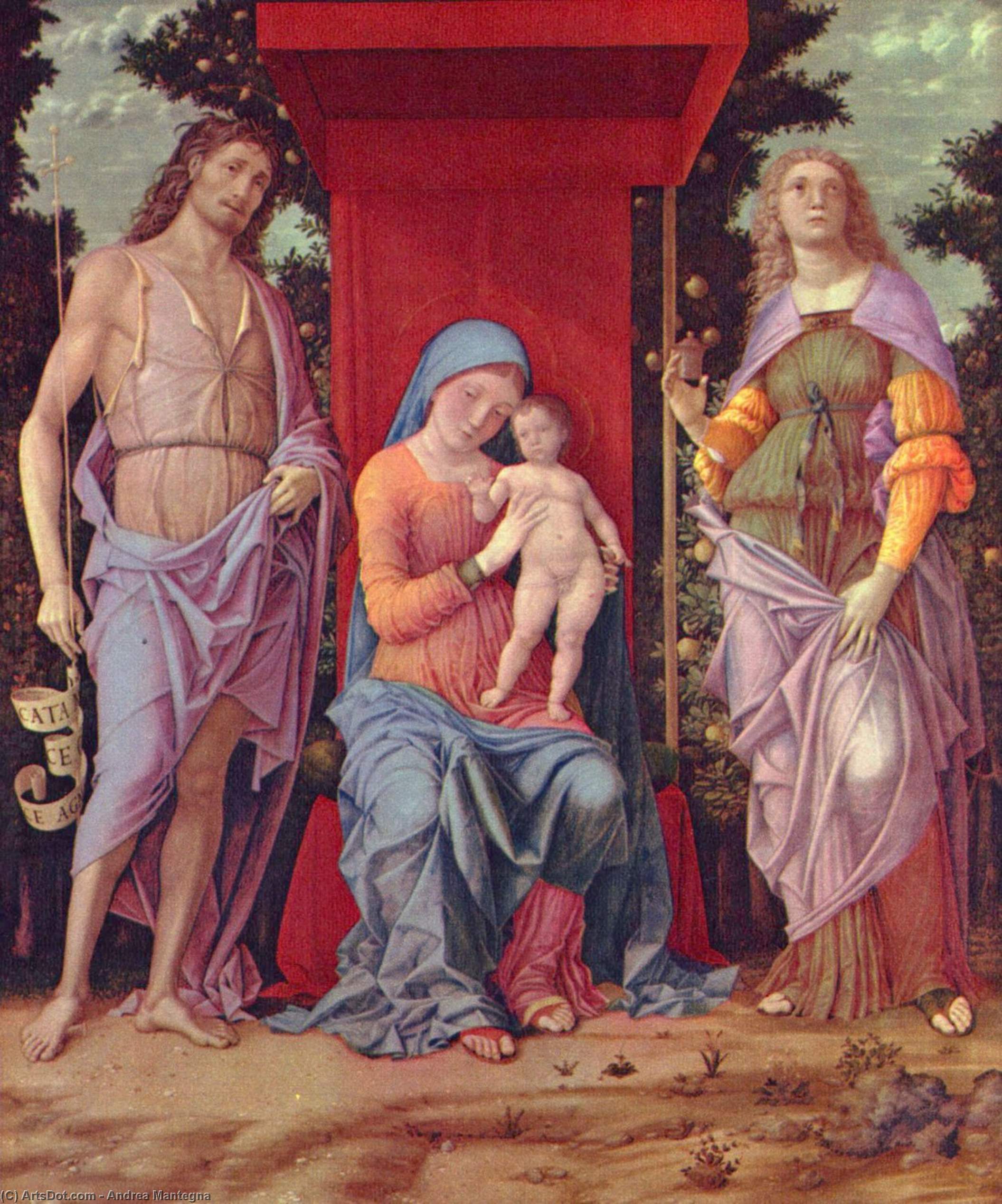 Wikioo.org - สารานุกรมวิจิตรศิลป์ - จิตรกรรม Andrea Mantegna - Madonna mit Hl. Maria Magdalena und Hl. Johannes dem T ufer