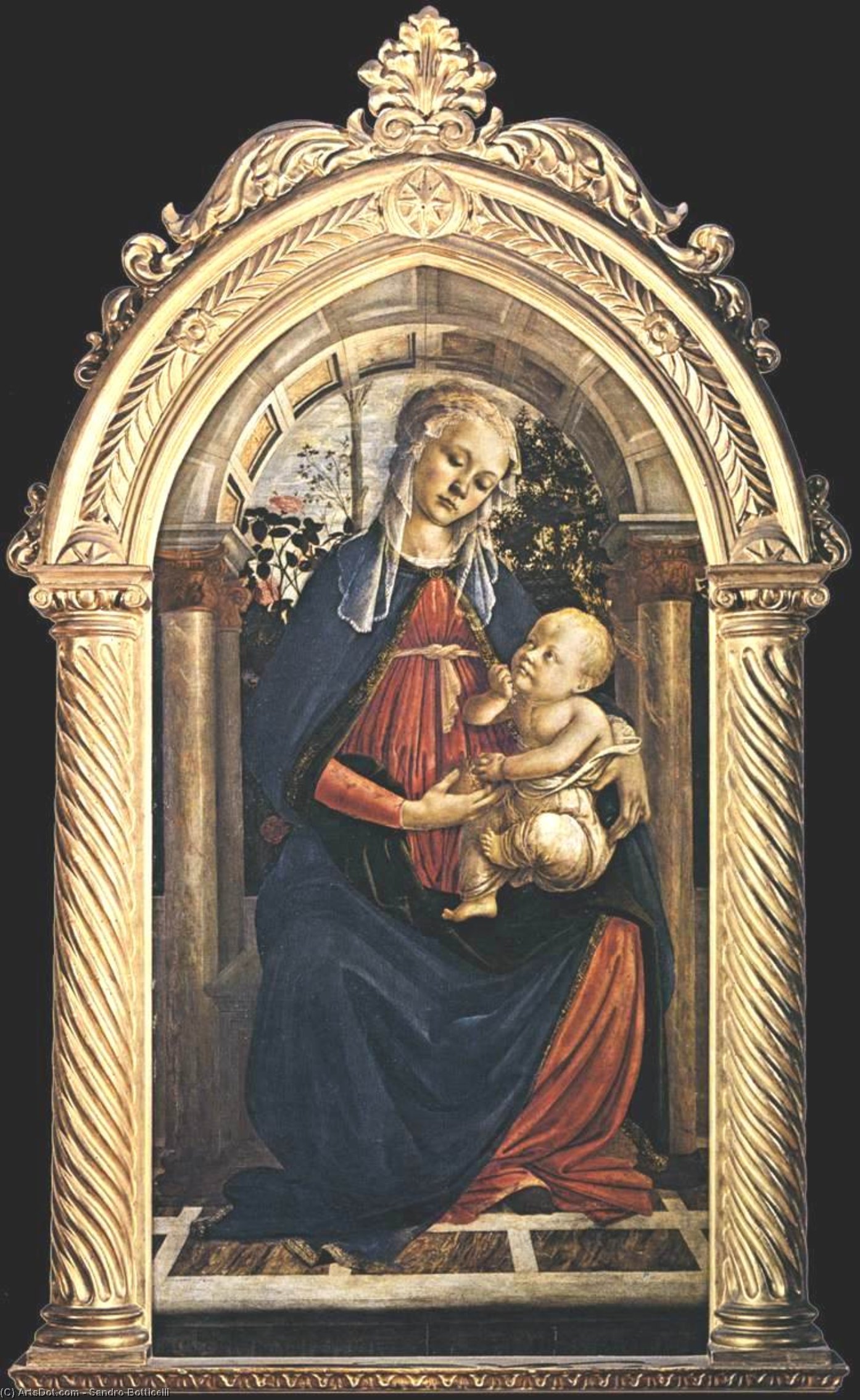 Wikioo.org – La Enciclopedia de las Bellas Artes - Pintura, Obras de arte de Sandro Botticelli - virgen del rosengarden ( también conocida como madonna del roseto )