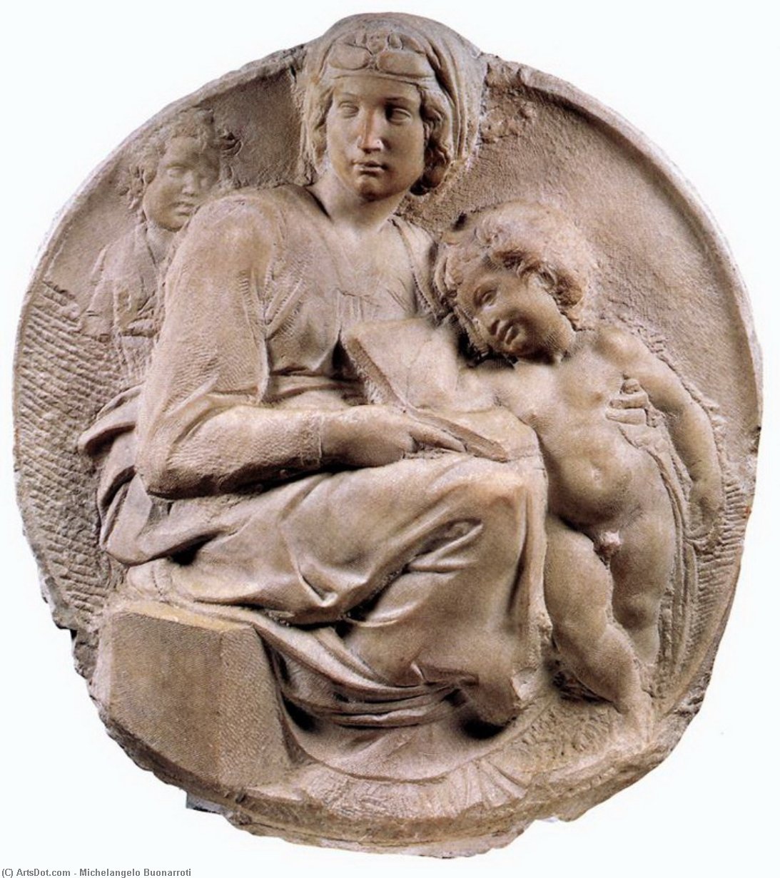 WikiOO.org - Encyclopedia of Fine Arts - Festés, Grafika Michelangelo Buonarroti - Madonna (Tondo Pitti)