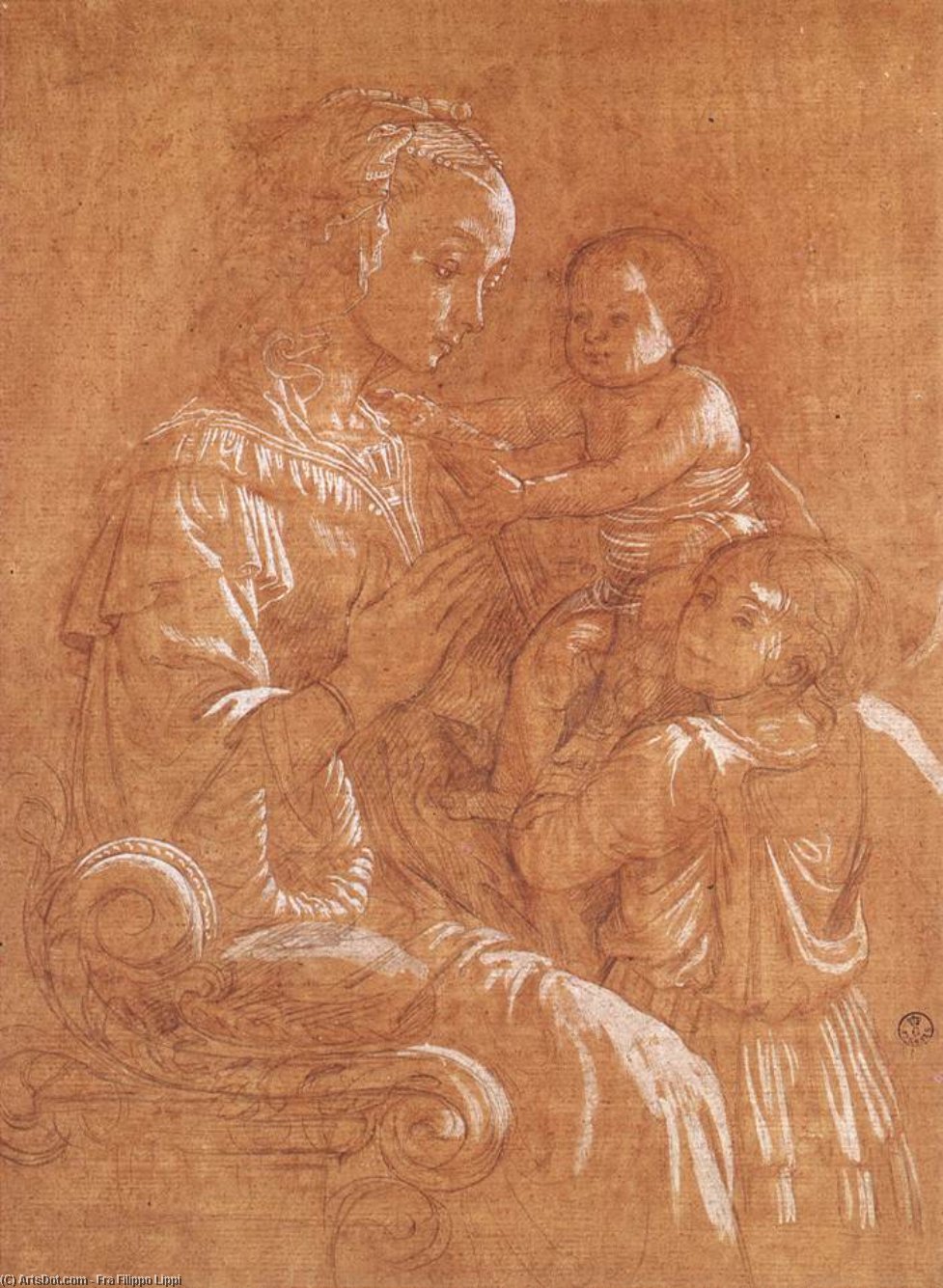 WikiOO.org - 百科事典 - 絵画、アートワーク Fra Filippo Lippi - マドンナ の 子供 と  二つ  エンジェル