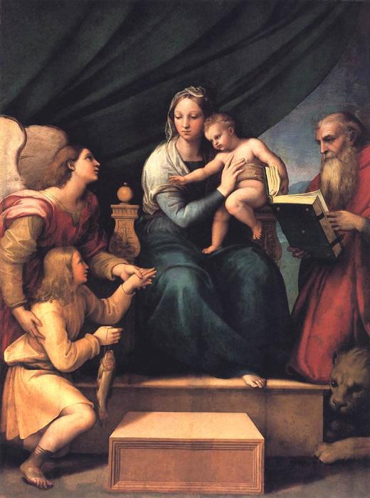 Wikioo.org – La Enciclopedia de las Bellas Artes - Pintura, Obras de arte de Raphael (Raffaello Sanzio Da Urbino) - virgen con el pescado
