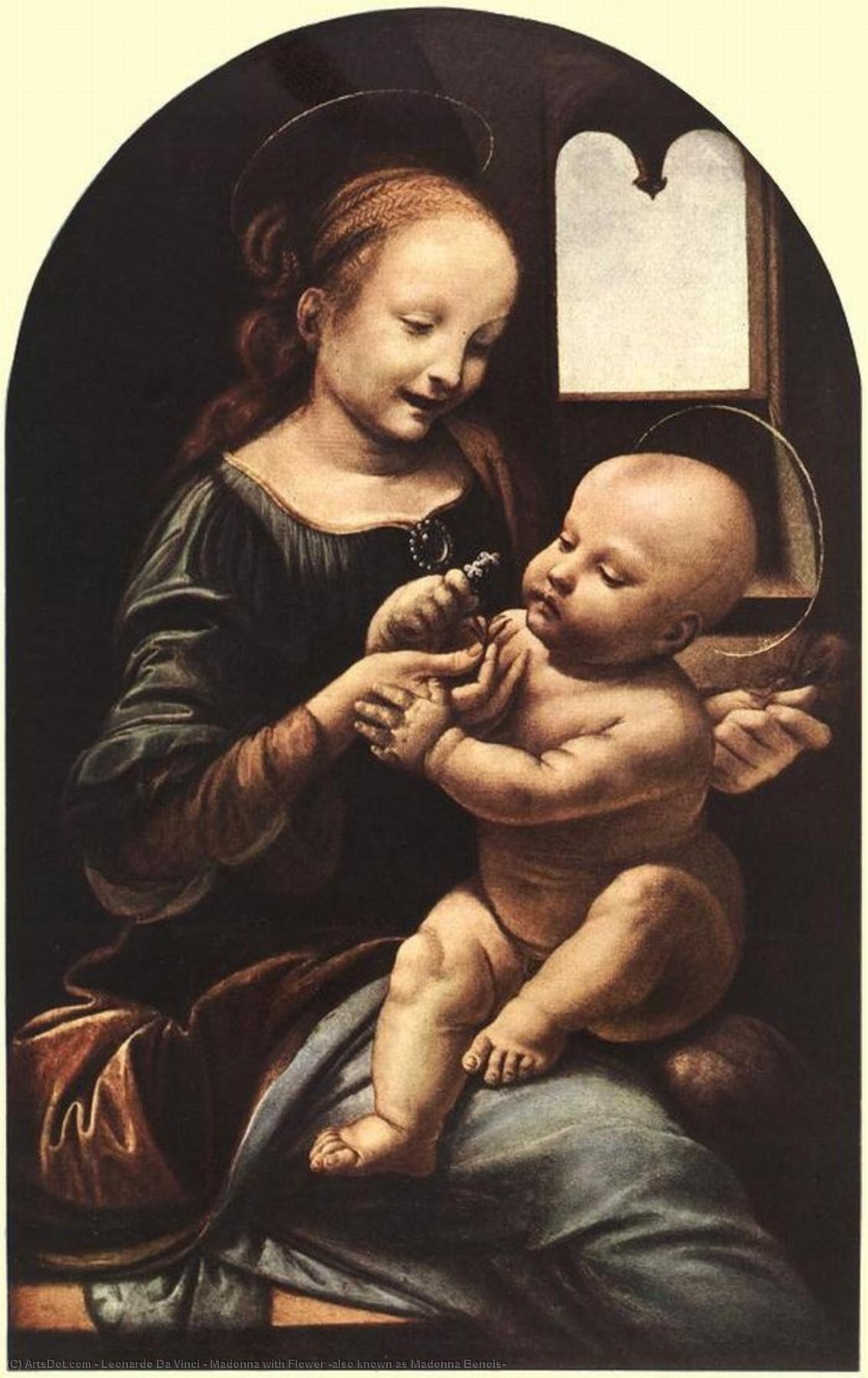Wikioo.org - Die Enzyklopädie bildender Kunst - Malerei, Kunstwerk von Leonardo Da Vinci - Madonna mit blume ( auch bekannt als madonna benois )