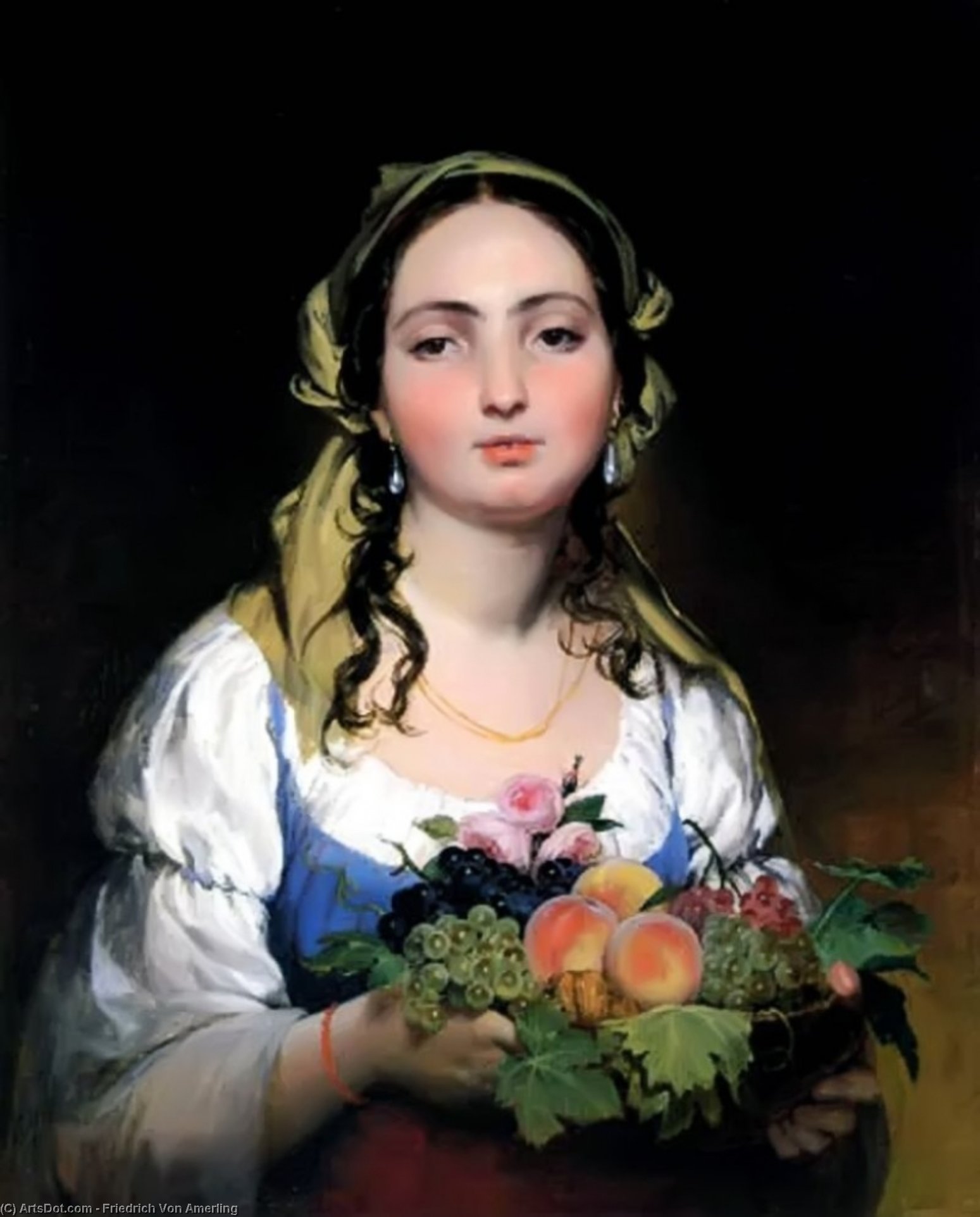 WikiOO.org – 美術百科全書 - 繪畫，作品 Friedrich Ritter Von Amerling - 少女 与  花儿
