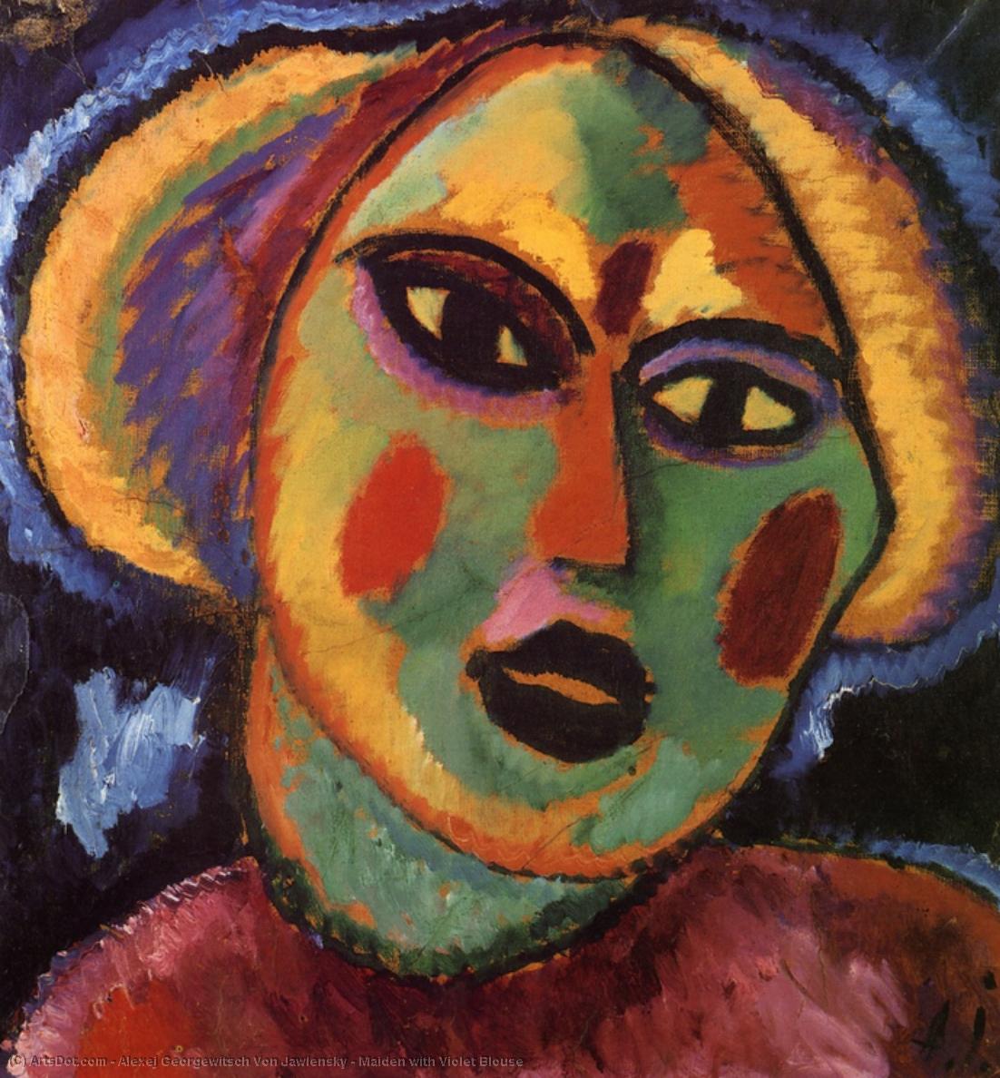 Wikioo.org - The Encyclopedia of Fine Arts - Painting, Artwork by Alexej Georgewitsch Von Jawlensky - Maiden with Violet Blouse