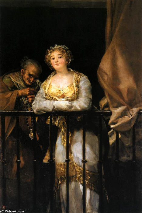 WikiOO.org - Encyclopedia of Fine Arts - Maalaus, taideteos Francisco De Goya - Maja and Celestina on a Balcony