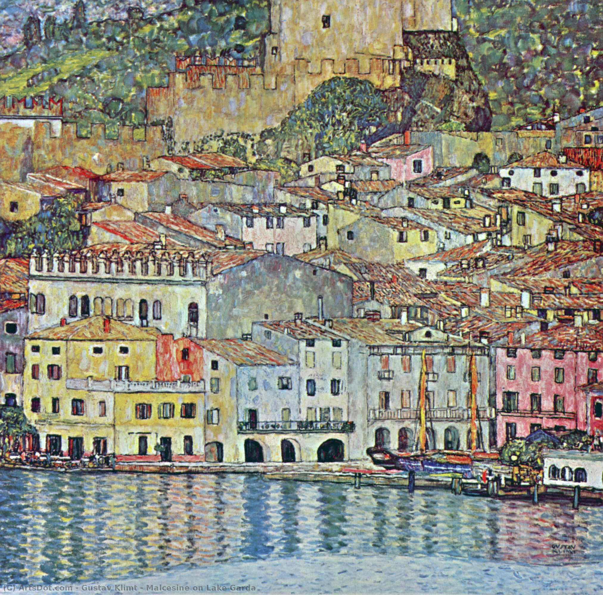 Wikoo.org - موسوعة الفنون الجميلة - اللوحة، العمل الفني Gustav Klimt - Malcesine on Lake Garda