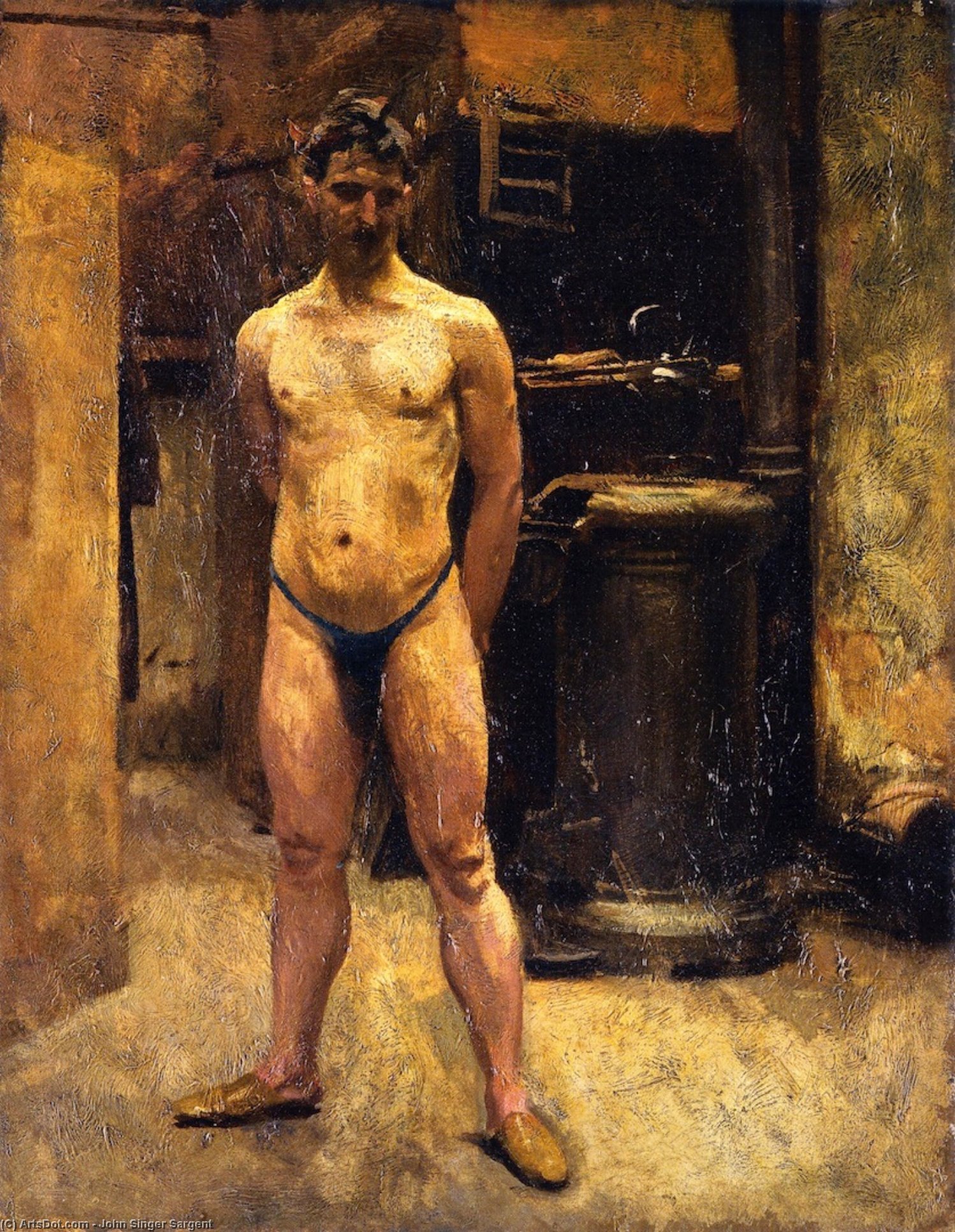 WikiOO.org - Εγκυκλοπαίδεια Καλών Τεχνών - Ζωγραφική, έργα τέχνης John Singer Sargent - A Male Model Standing before a Stove