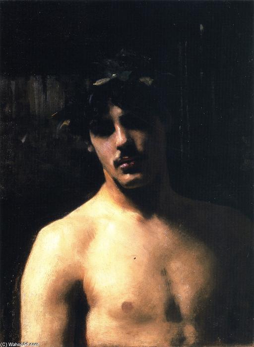 Wikioo.org - Bách khoa toàn thư về mỹ thuật - Vẽ tranh, Tác phẩm nghệ thuật John Singer Sargent - A Male Model with a Wreath of Laurel