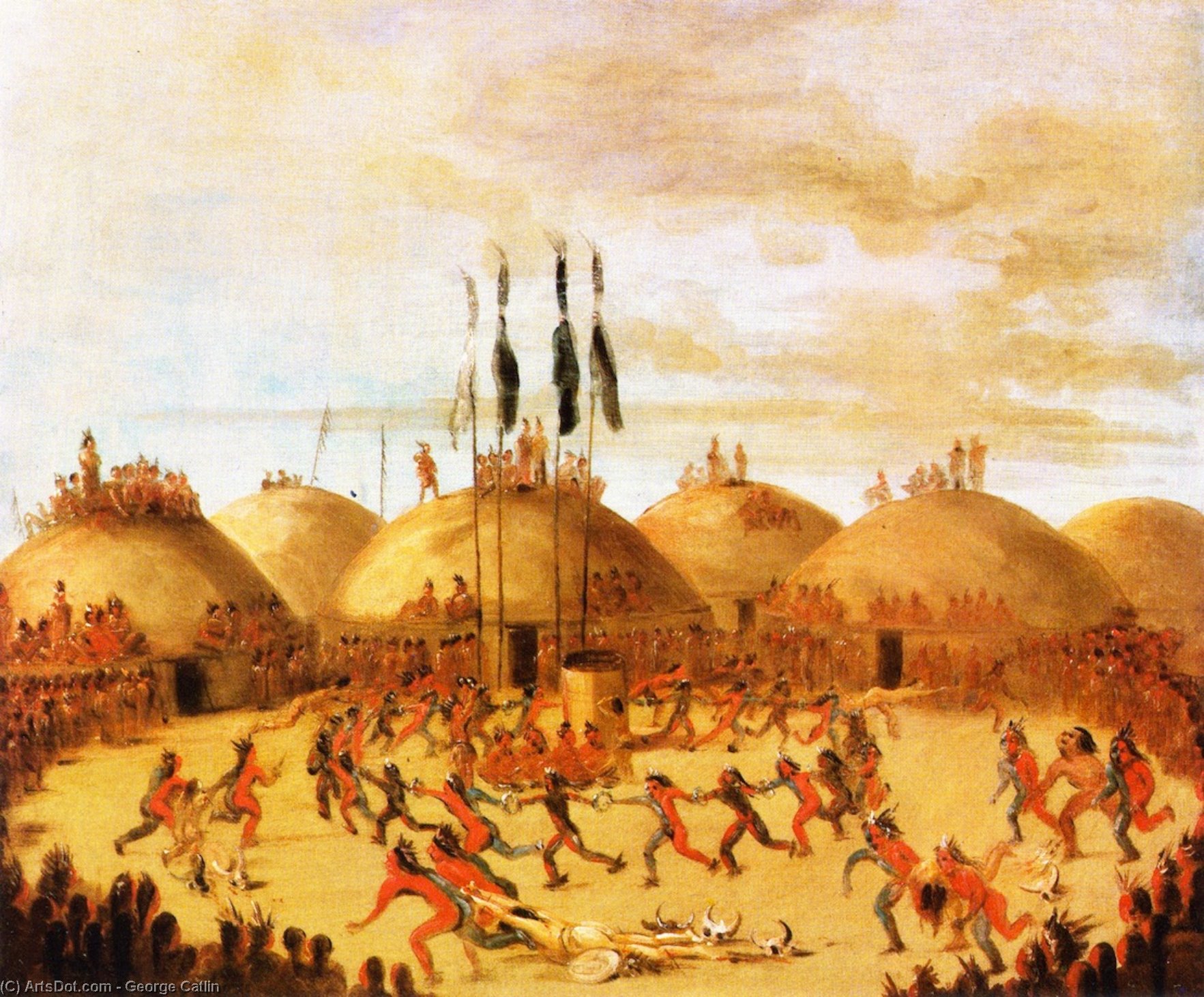 Wikioo.org - The Encyclopedia of Fine Arts - Painting, Artwork by George Catlin - Mandan Dance (also known as The Last Race, Mandan O-kee-pa Ceremony)