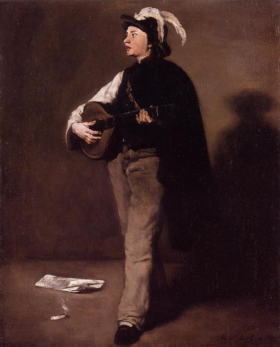 WikiOO.org - Encyclopedia of Fine Arts - Maleri, Artwork Théodule Augustin Ribot - The Mandolin Player