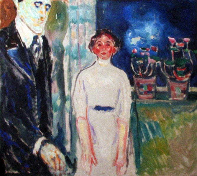 Wikoo.org - موسوعة الفنون الجميلة - اللوحة، العمل الفني Edvard Munch - Man and Woman at Window