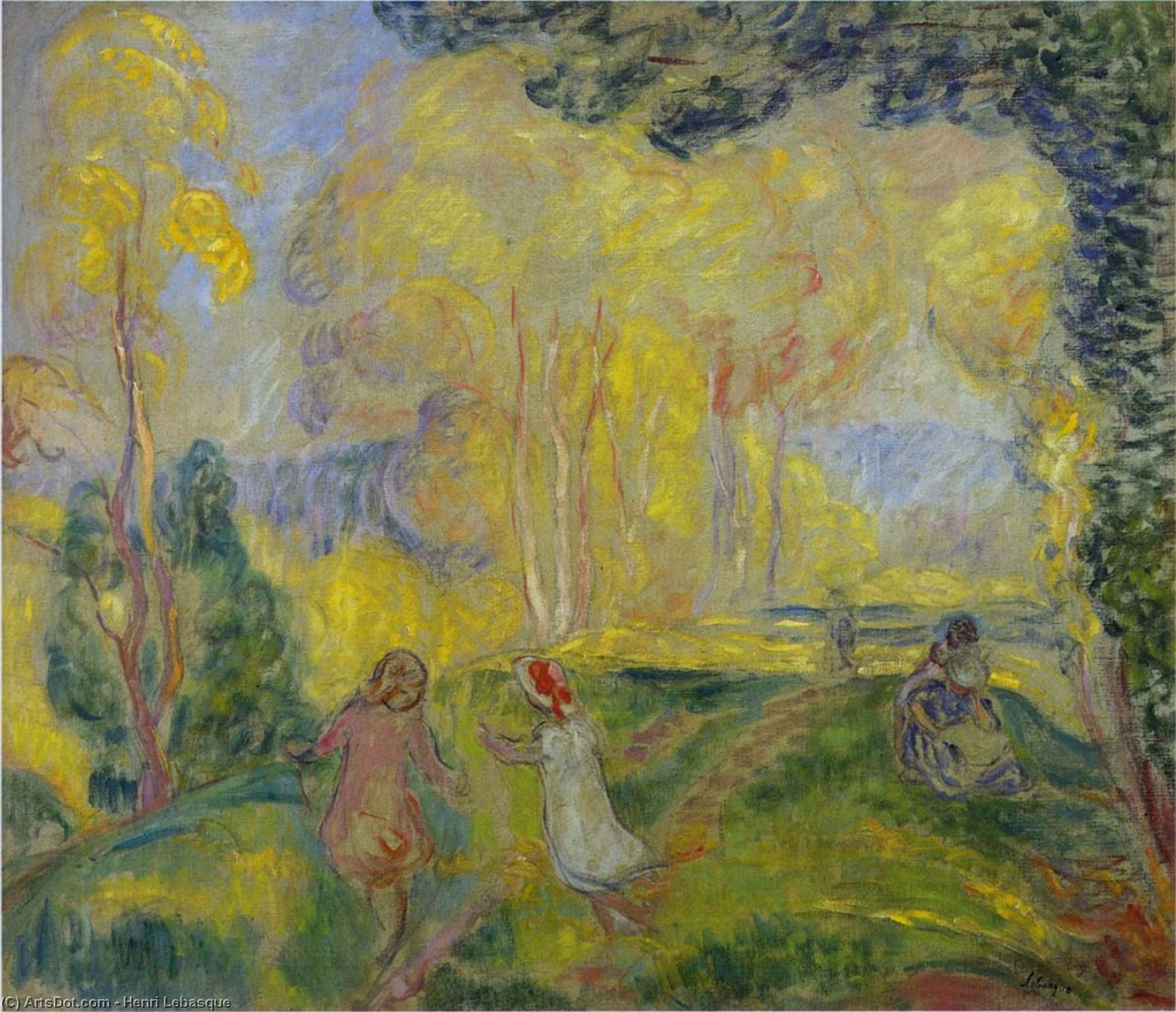 WikiOO.org - Encyclopedia of Fine Arts - Maľba, Artwork Henri Lebasque - Marthe and infant in Pierrefond forest