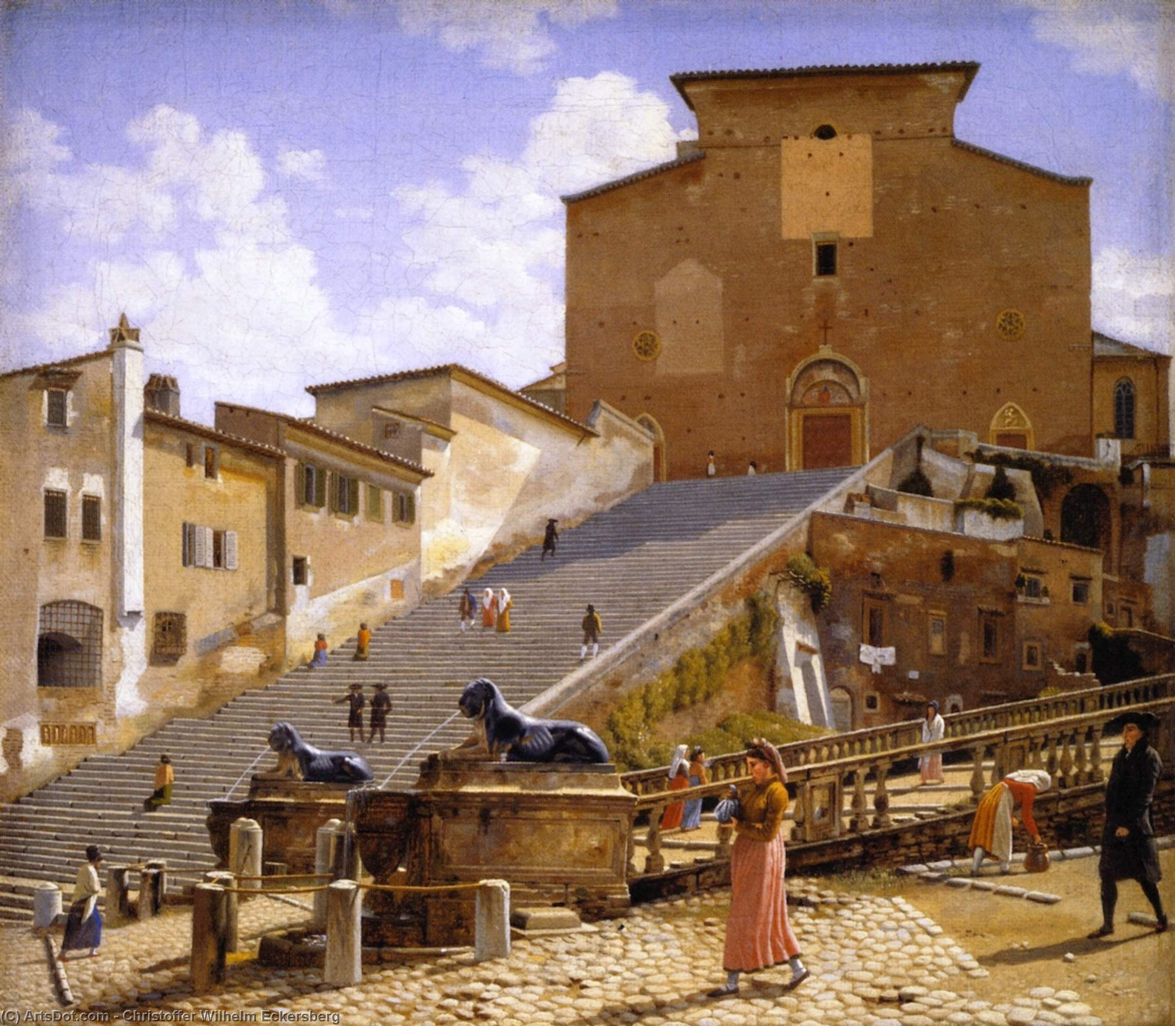Wikioo.org - The Encyclopedia of Fine Arts - Painting, Artwork by Christoffer Wilhelm Eckersberg - The Marble Steps Leading Up to Santa Maria in Aracoeli in Rome