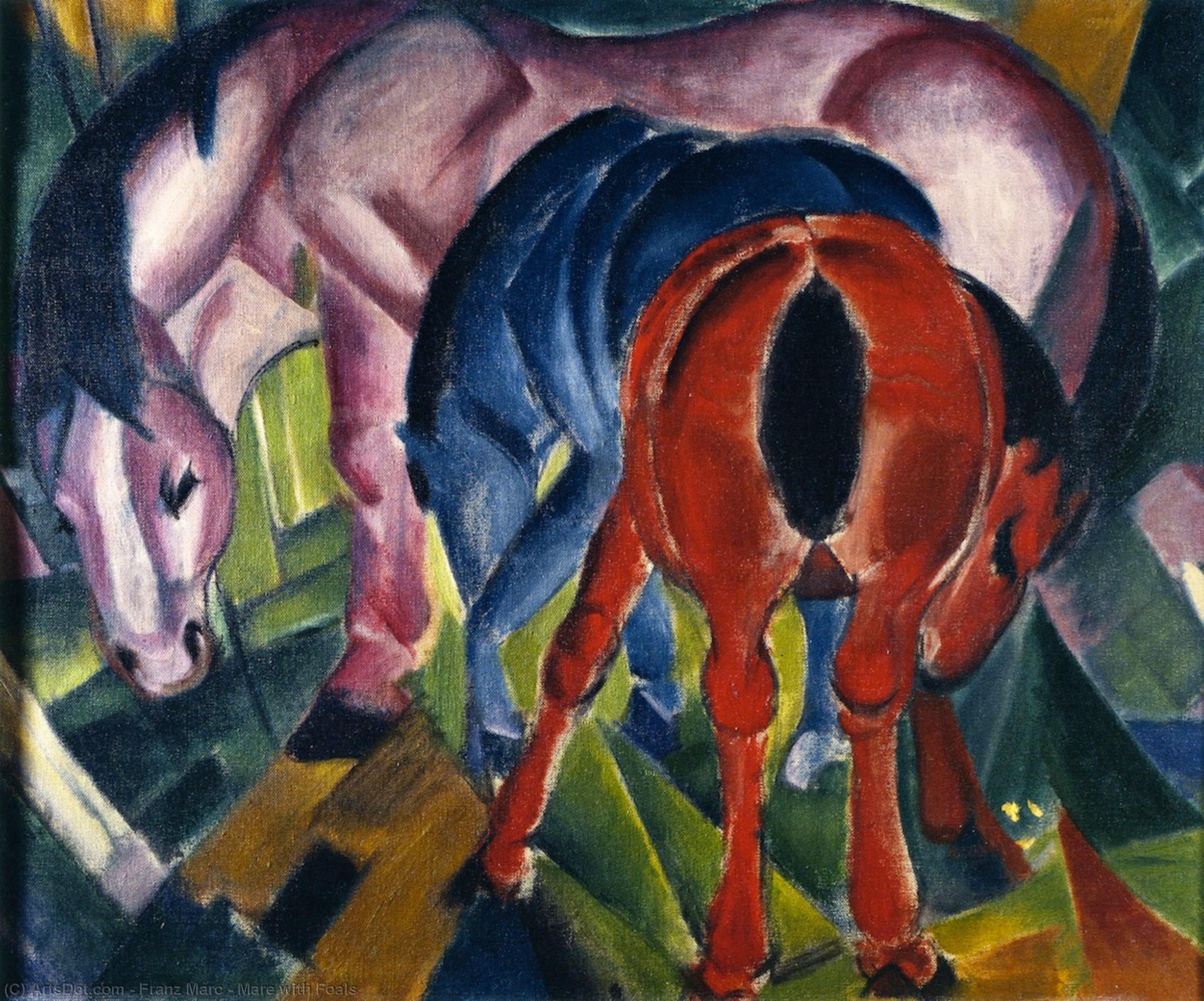 Wikoo.org - موسوعة الفنون الجميلة - اللوحة، العمل الفني Franz Marc - Mare with Foals