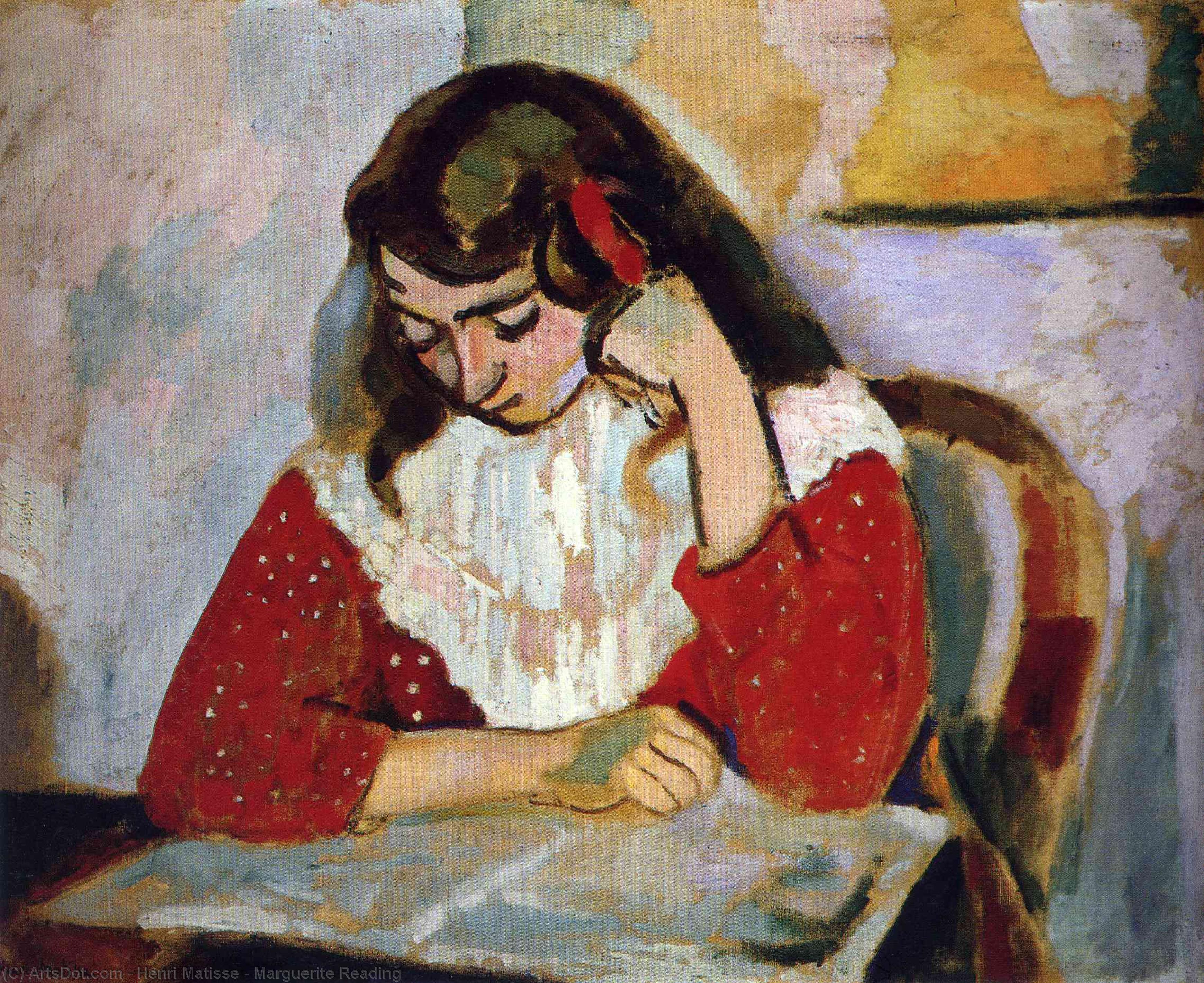 Wikoo.org - موسوعة الفنون الجميلة - اللوحة، العمل الفني Henri Matisse - Marguerite Reading