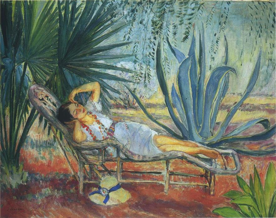 Wikioo.org - The Encyclopedia of Fine Arts - Painting, Artwork by Henri Lebasque - Marthe in a lounge at St Tropez