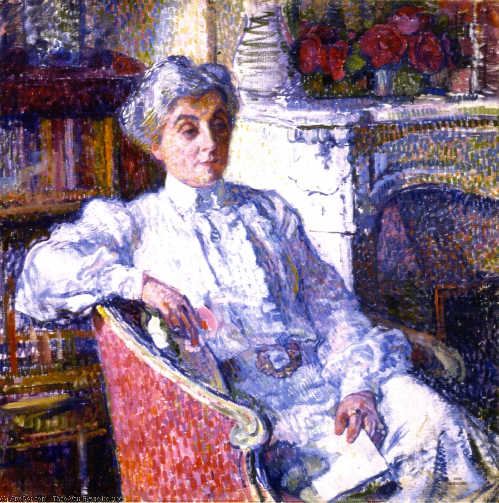 Wikioo.org - The Encyclopedia of Fine Arts - Painting, Artwork by Theo Van Rysselberghe - Maria van Rysselberghe in front of the Fire