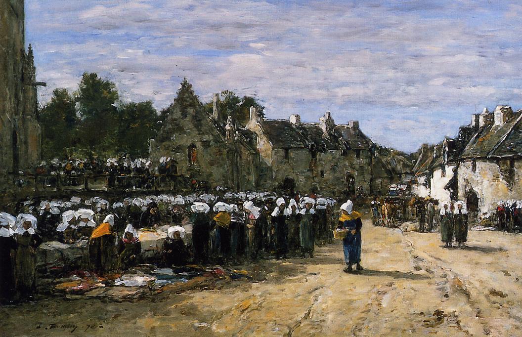 Wikioo.org - The Encyclopedia of Fine Arts - Painting, Artwork by Eugène Louis Boudin - The Market at Landerneau