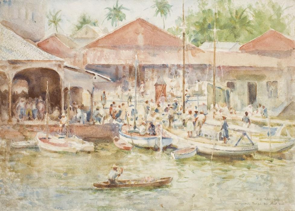 Wikioo.org - Die Enzyklopädie bildender Kunst - Malerei, Kunstwerk von Henry Scott Tuke - Die Market, Belize, Britisch-Honduras
