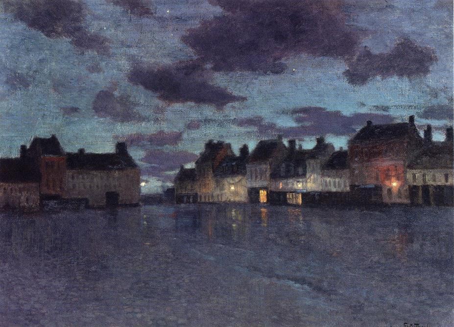 Wikioo.org - The Encyclopedia of Fine Arts - Painting, Artwork by Frits Thaulow - Marketplace in Dieppe, After a Rainstorm