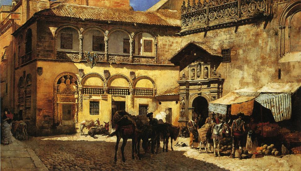 Wikioo.org - The Encyclopedia of Fine Arts - Painting, Artwork by Edwin Lord Weeks - Market Square in Front of the Sacristy and Doorway of the Cathedral, Granada