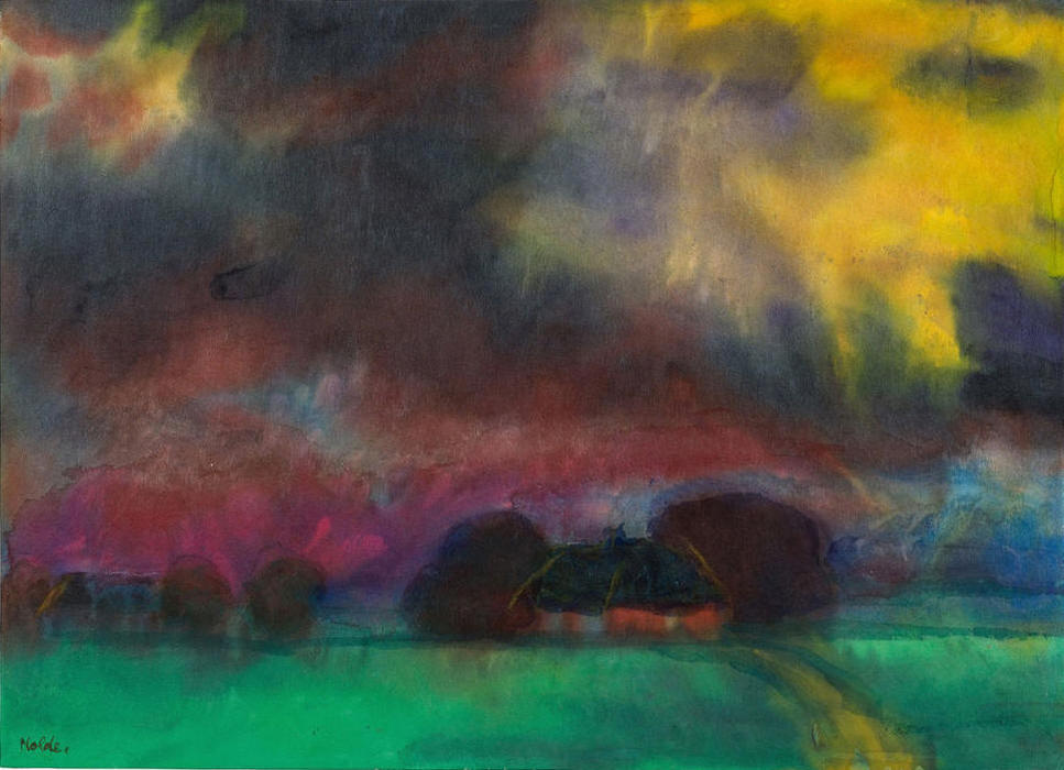 Wikioo.org - The Encyclopedia of Fine Arts - Painting, Artwork by Emile Nolde - Marsh Landscape with Farmhouse