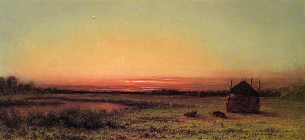 Wikioo.org - The Encyclopedia of Fine Arts - Painting, Artwork by Martin Johnson Heade - Marsh Scene: Two Cattle in a Field