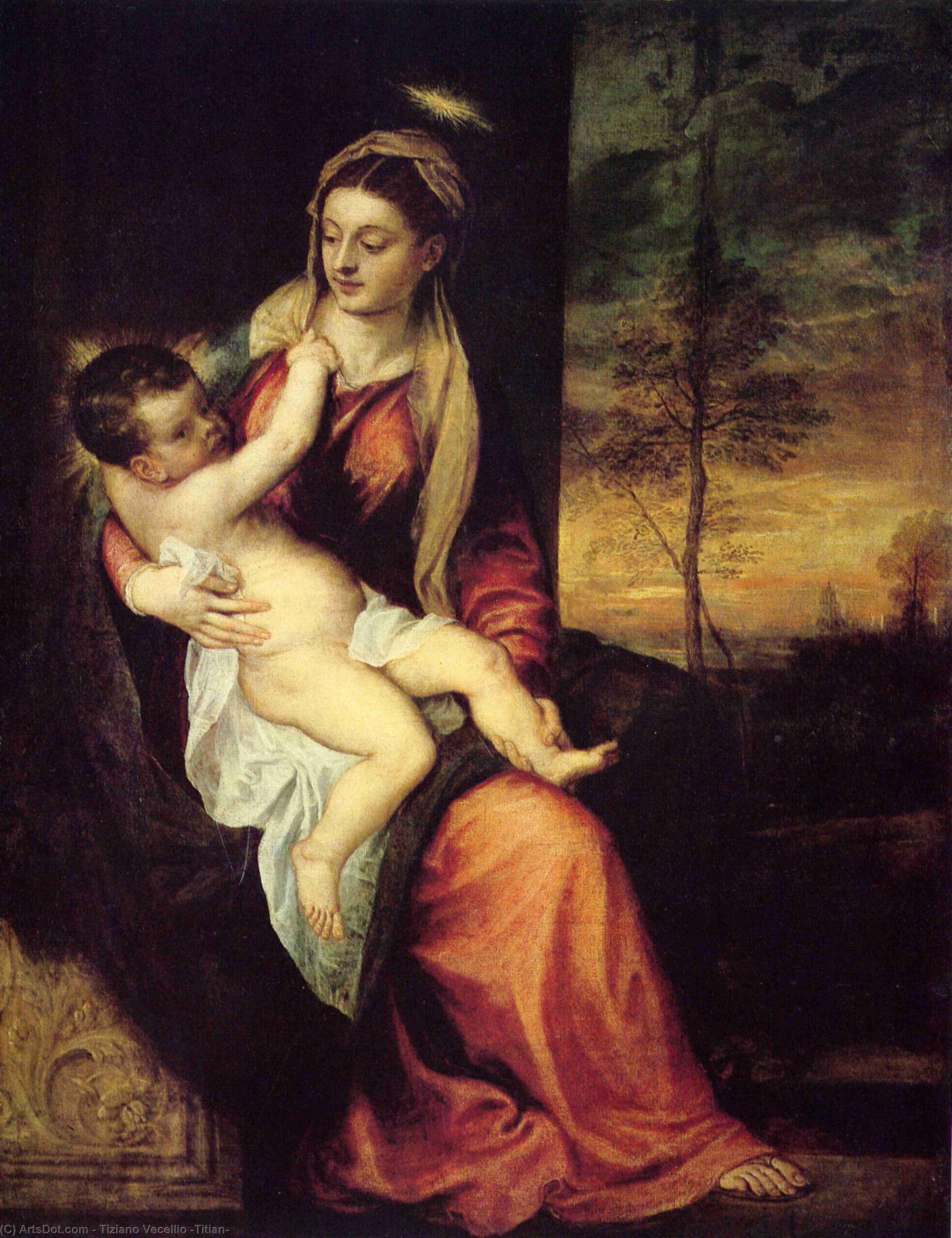 WikiOO.org – 美術百科全書 - 繪畫，作品 Tiziano Vecellio (Titian) -  玛丽  与  基督  孩子