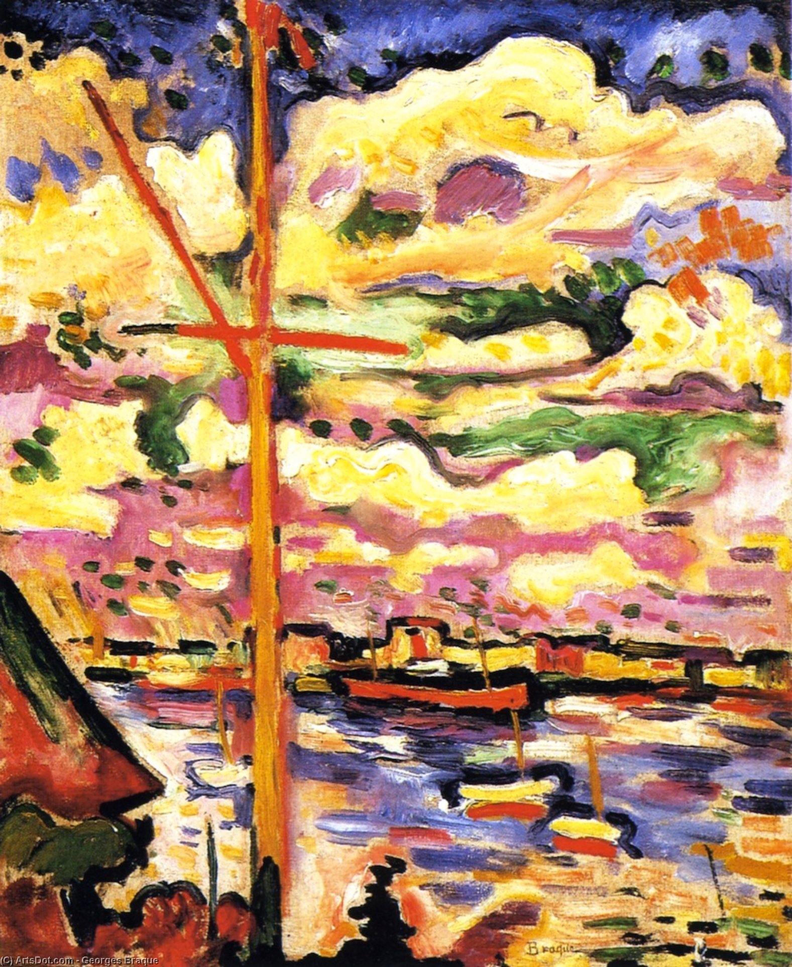 Wikioo.org - The Encyclopedia of Fine Arts - Painting, Artwork by Georges Braque - The Mast, the Port of Antwerp