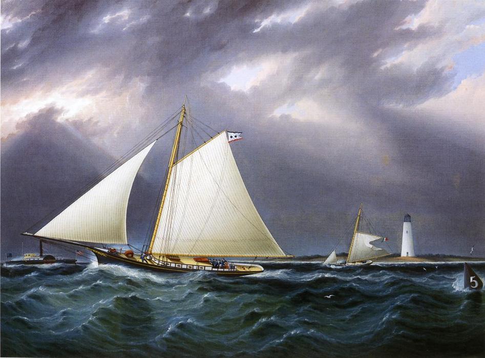 WikiOO.org - Encyclopedia of Fine Arts - Maleri, Artwork James Edward Buttersworth - The Match between the Yachts 'Vision' and 'Meta' - Rough Weather