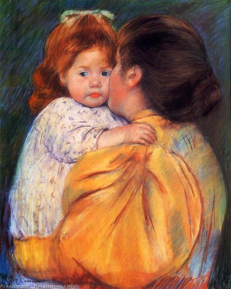Wikoo.org - موسوعة الفنون الجميلة - اللوحة، العمل الفني Mary Stevenson Cassatt - Maternal Kiss