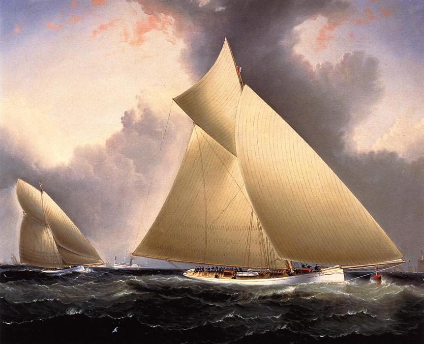 Wikoo.org - موسوعة الفنون الجميلة - اللوحة، العمل الفني James Edward Buttersworth - 'Mayflower' Leading 'Galatea', America's Cup 1886