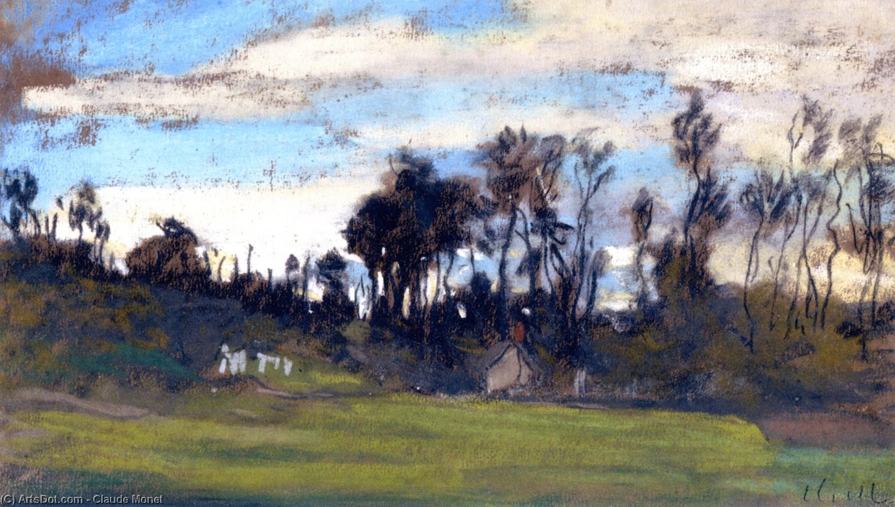 Wikioo.org – La Enciclopedia de las Bellas Artes - Pintura, Obras de arte de Claude Monet - el prado forrado  enestado  árboles
