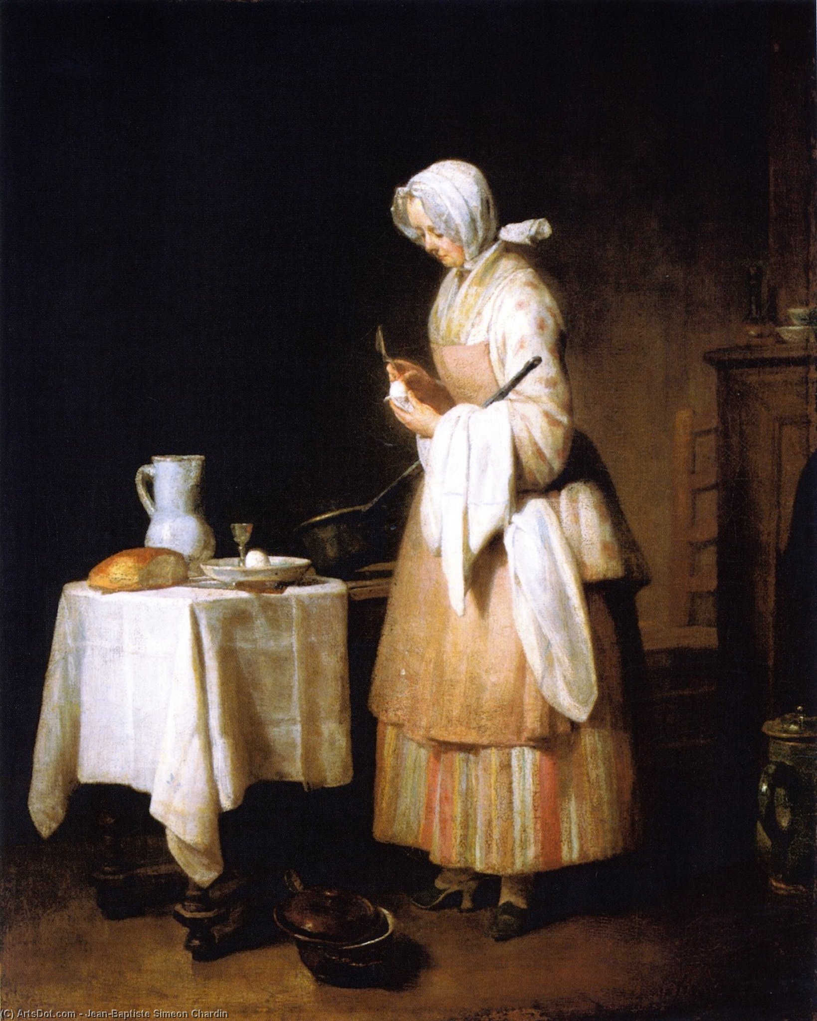 Wikioo.org - The Encyclopedia of Fine Arts - Painting, Artwork by Jean-Baptiste Simeon Chardin - Meal for a Convalescent (also known as The Attractive Nurse)