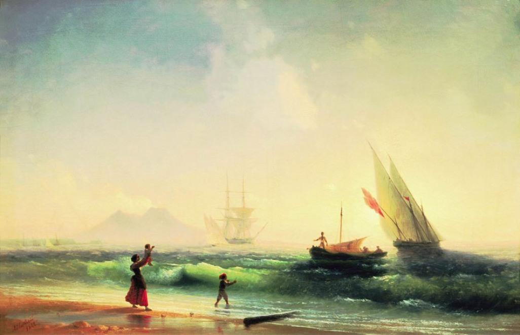 Wikioo.org - The Encyclopedia of Fine Arts - Painting, Artwork by Ivan Aivazovsky - Meeting of a fishermen on coast of the bay of Naples