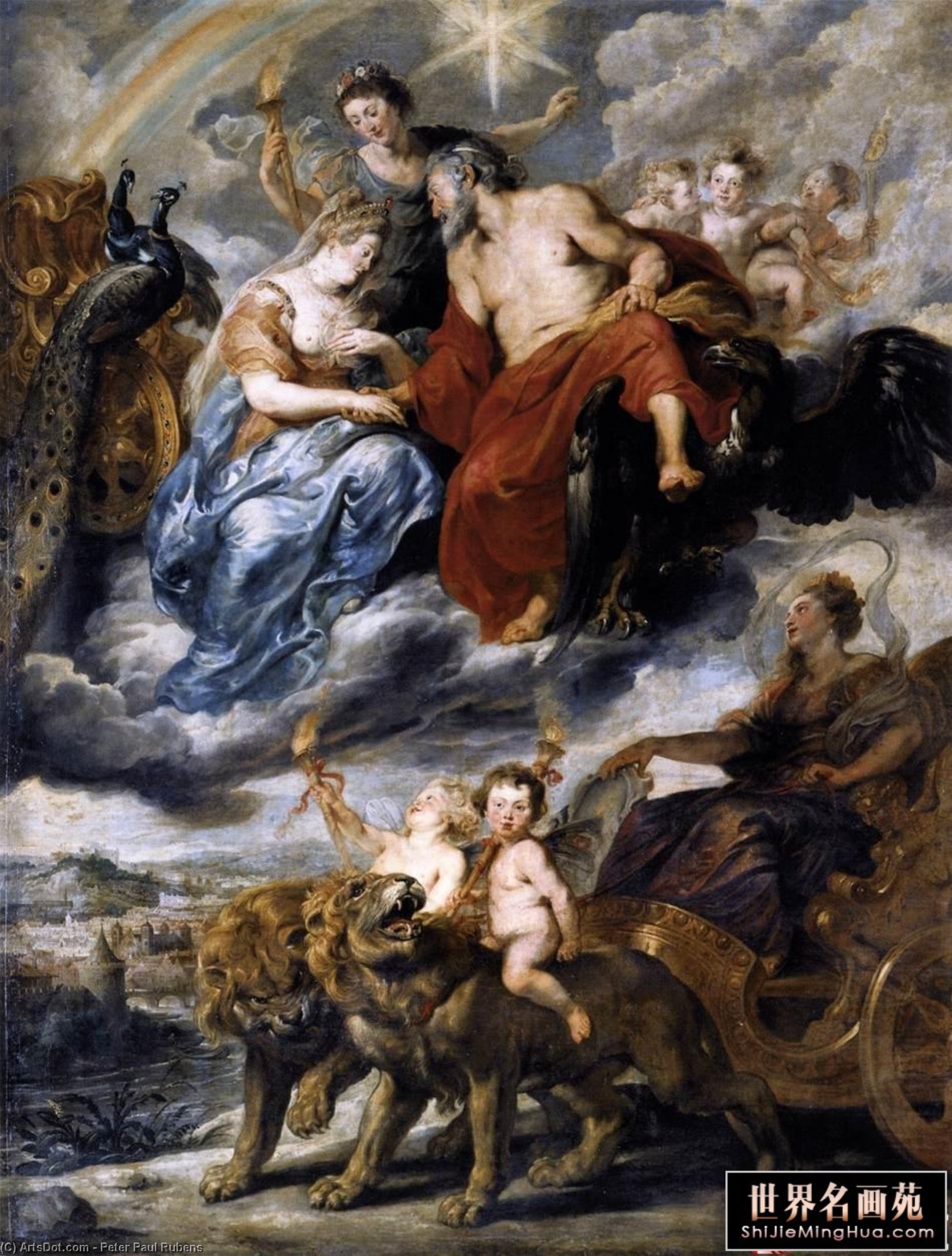 WikiOO.org - Encyclopedia of Fine Arts - Maľba, Artwork Peter Paul Rubens - The Meeting of Marie de M dicis and Henri IV at Lyon