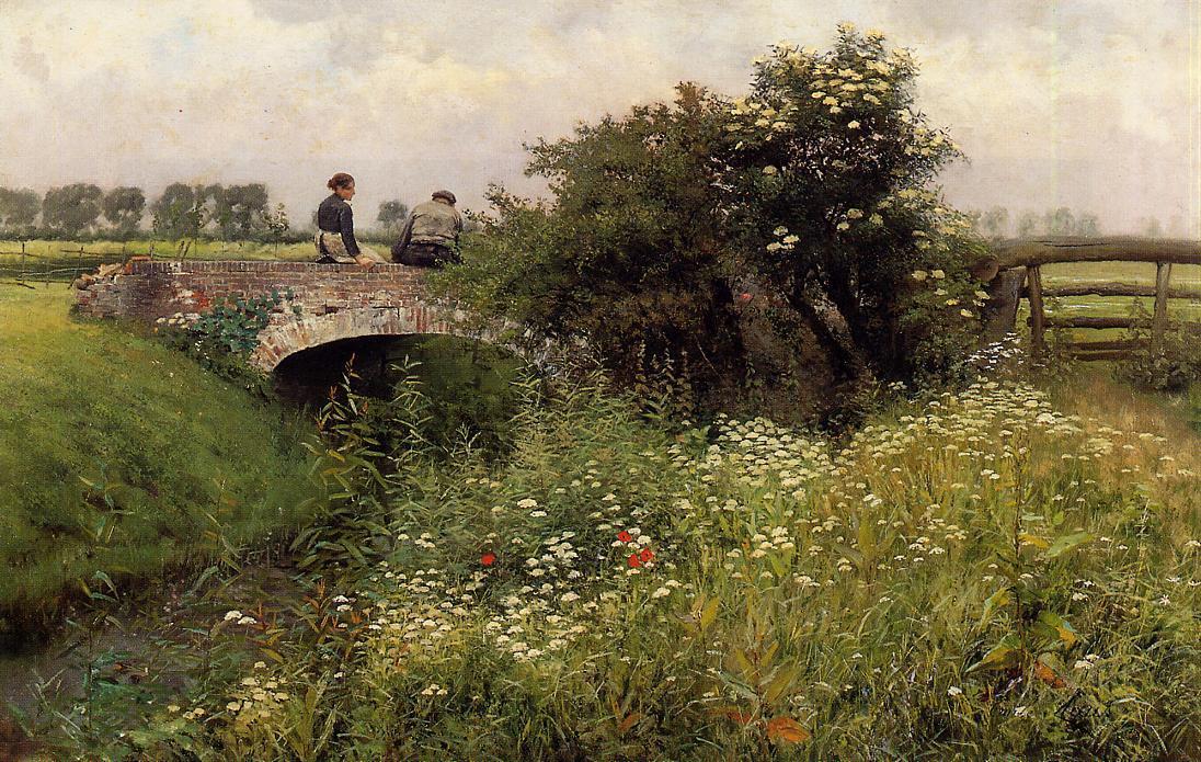 Wikioo.org - The Encyclopedia of Fine Arts - Painting, Artwork by Emil Claus - A Meeting on the Bridge