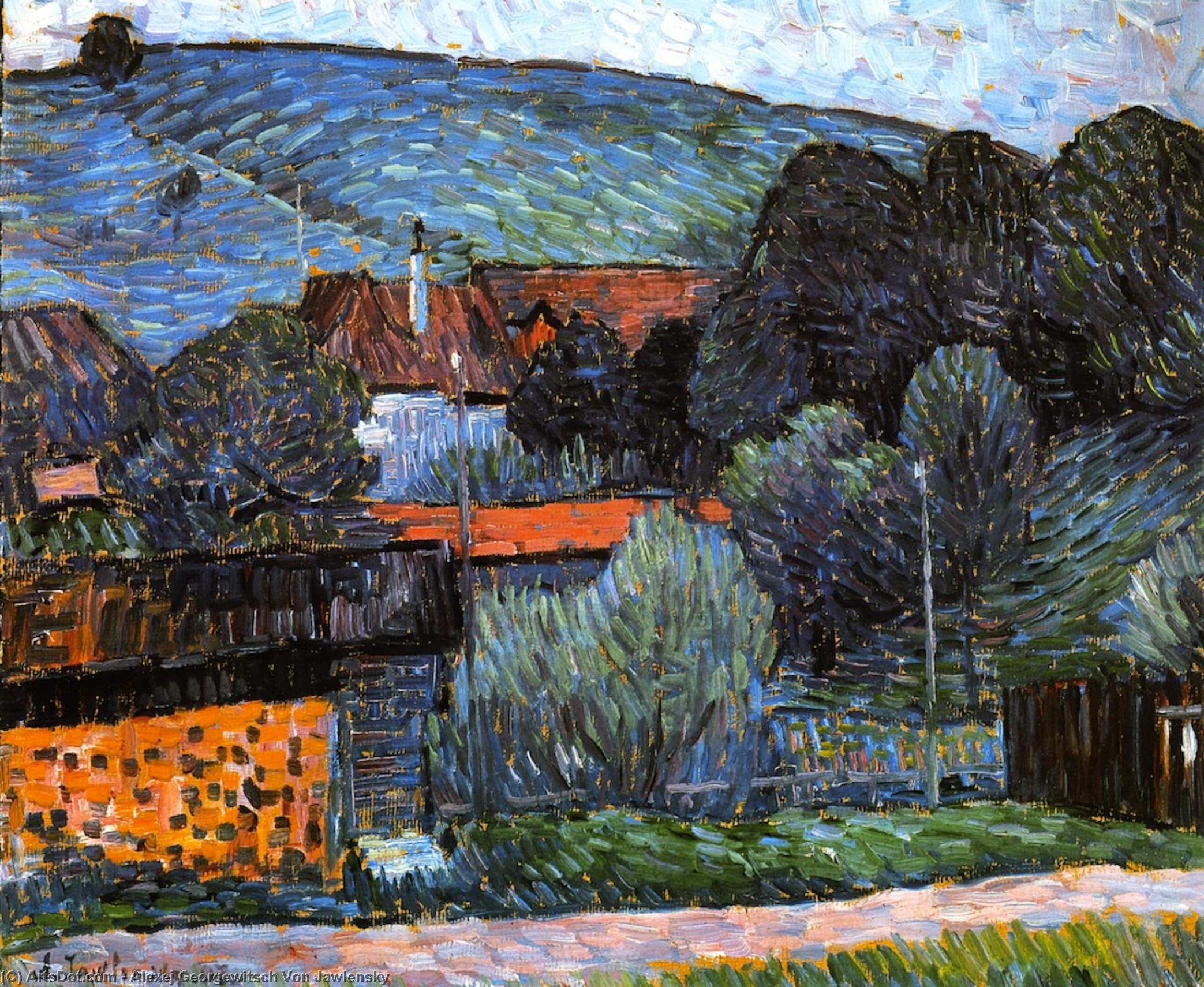Wikioo.org - The Encyclopedia of Fine Arts - Painting, Artwork by Alexej Georgewitsch Von Jawlensky - Melancholy in the Evening - Wasserburg on the Inn