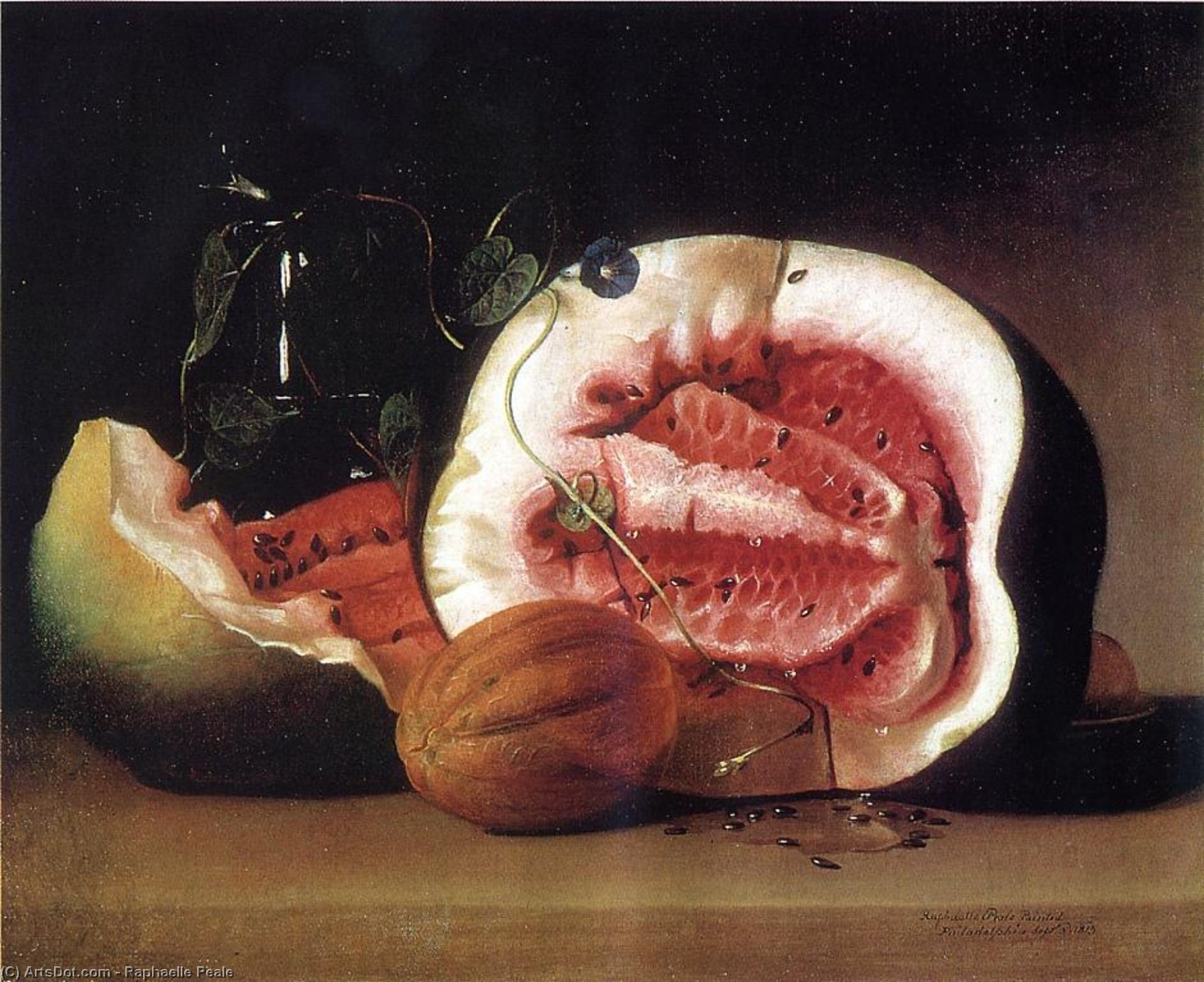 WikiOO.org - Enciklopedija dailės - Tapyba, meno kuriniai Raphaelle Peale - Melons and Morning Glories