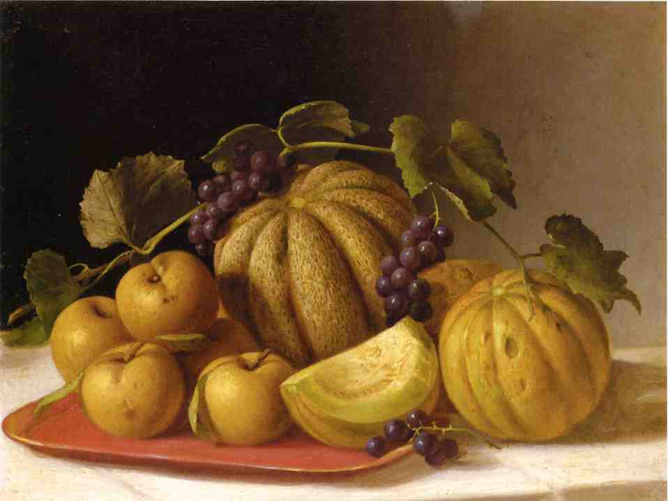Wikioo.org – La Enciclopedia de las Bellas Artes - Pintura, Obras de arte de John F Francis - melones asícomo amarillo manzanas
