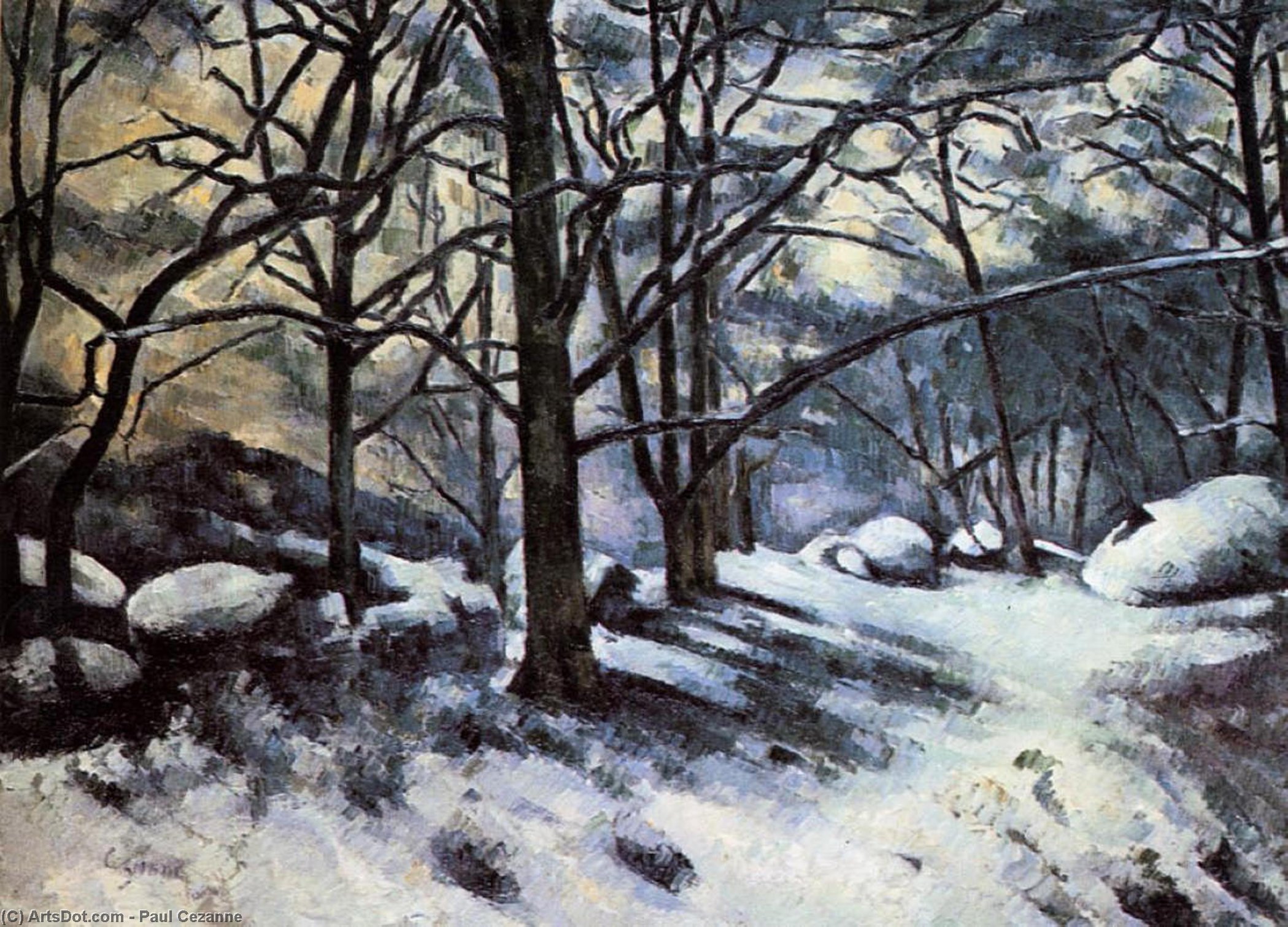Wikioo.org - Bách khoa toàn thư về mỹ thuật - Vẽ tranh, Tác phẩm nghệ thuật Paul Cezanne - Melting Snow, Fontainebleau