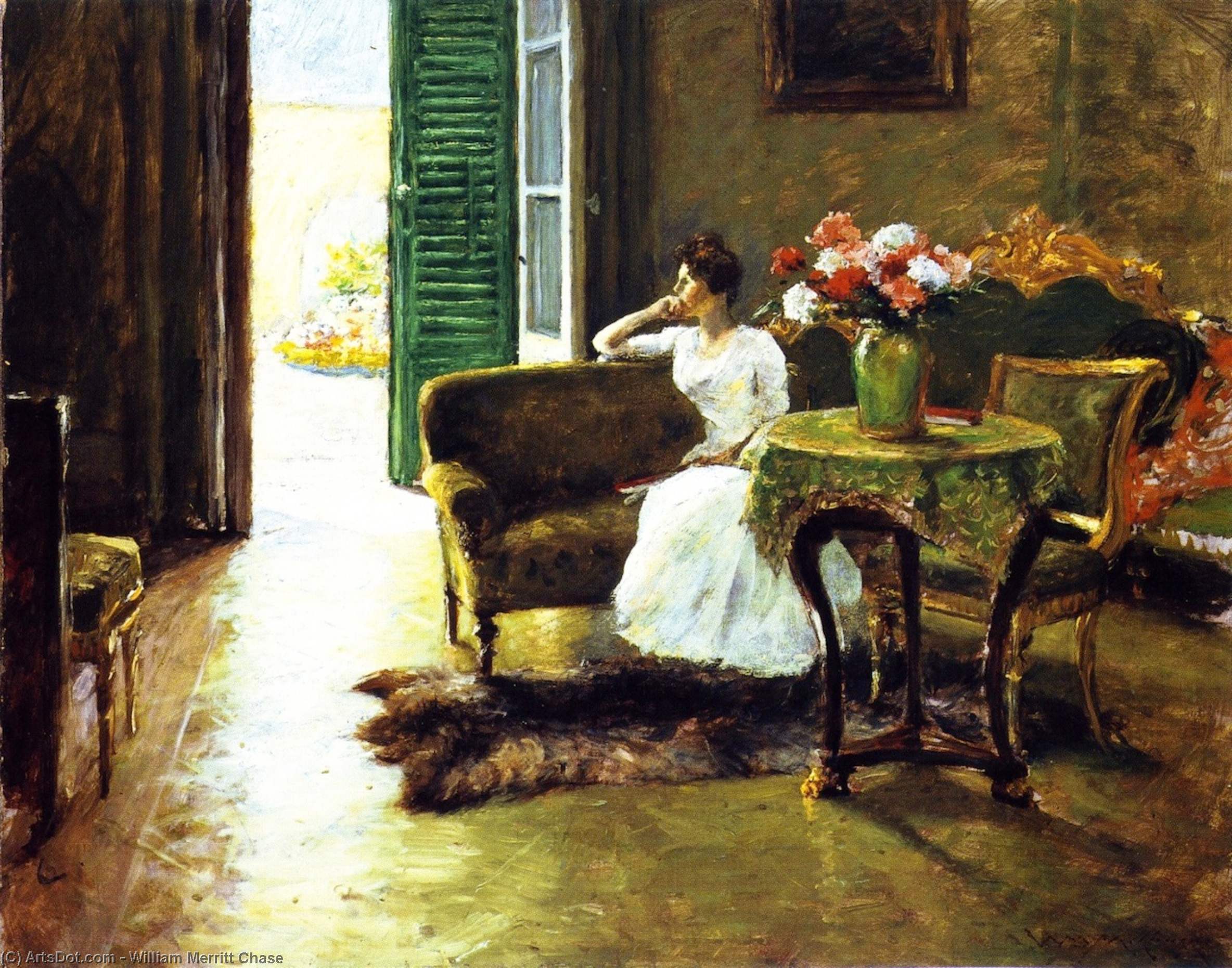 Wikioo.org - The Encyclopedia of Fine Arts - Painting, Artwork by William Merritt Chase - A Memory: In the Italian Villa