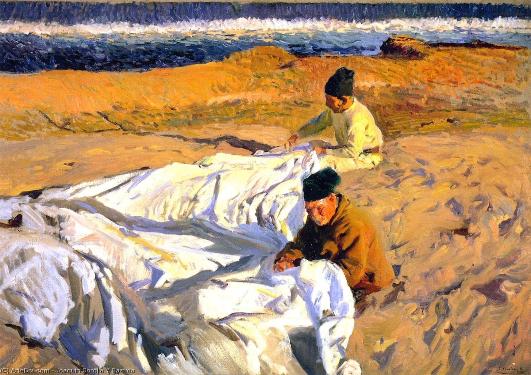 Wikioo.org - The Encyclopedia of Fine Arts - Painting, Artwork by Joaquin Sorolla Y Bastida - Mending the Sail