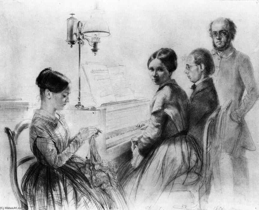 Wikioo.org - The Encyclopedia of Fine Arts - Painting, Artwork by Adolph Menzel - Menzel with His Brother, Sister and a Relative next to the Upright Piano