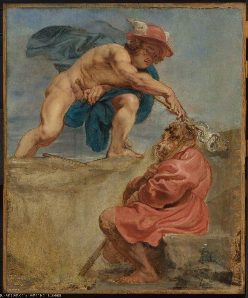 Wikioo.org - The Encyclopedia of Fine Arts - Painting, Artwork by Peter Paul Rubens - Mercury and a Sleeping Herdsman