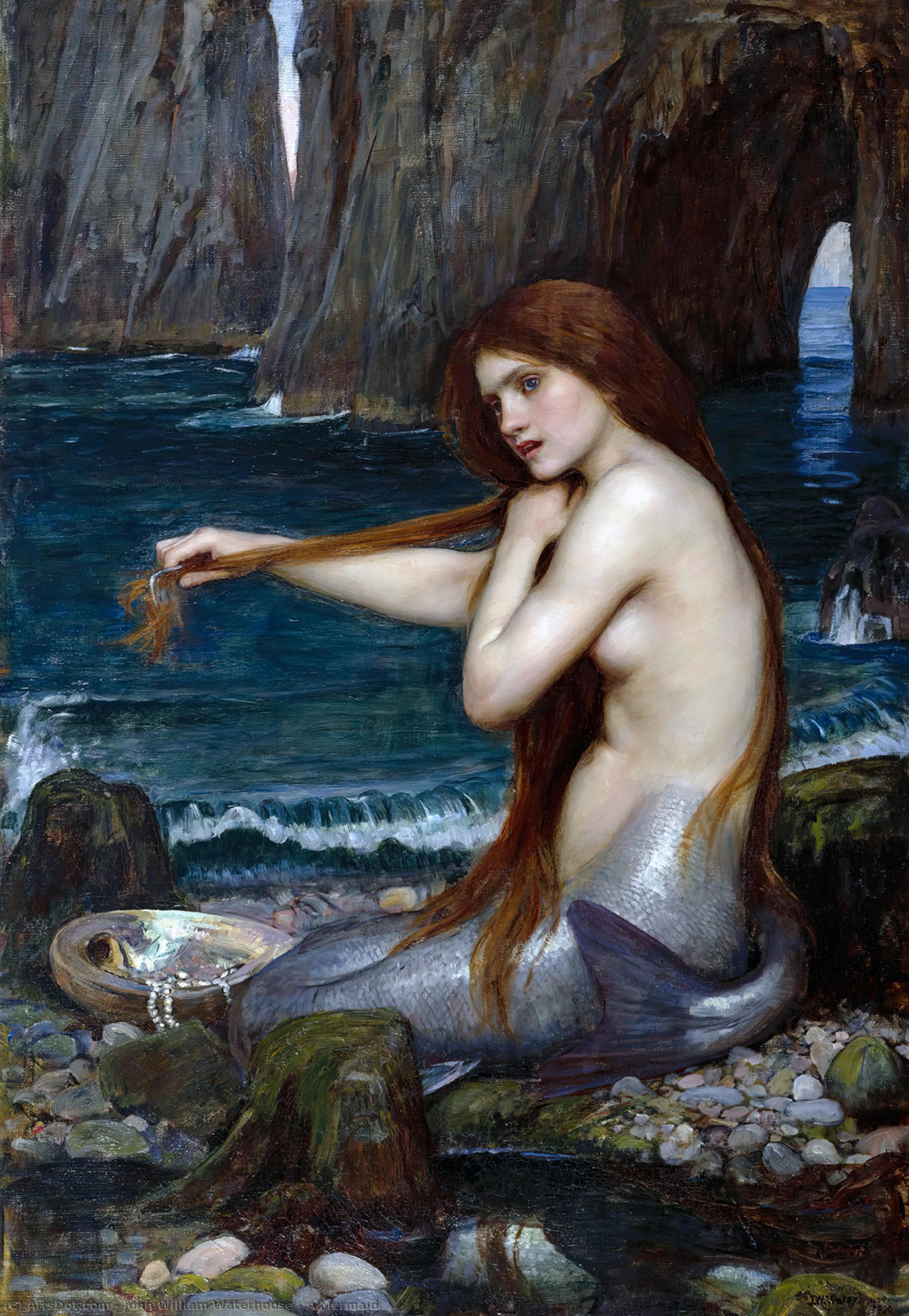 Wikoo.org - موسوعة الفنون الجميلة - اللوحة، العمل الفني John William Waterhouse - A Mermaid