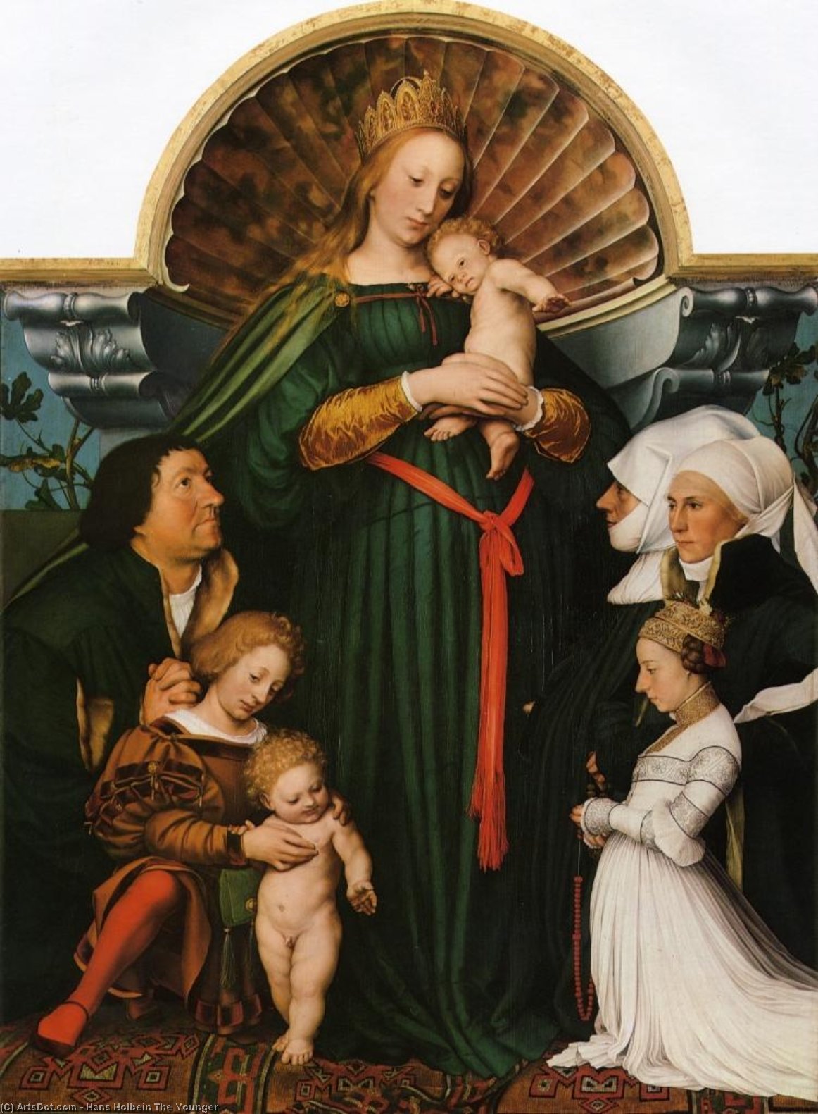 Wikioo.org - The Encyclopedia of Fine Arts - Painting, Artwork by Hans Holbein The Younger - Meyer Madonna (also known as Darmstadt Madonna)