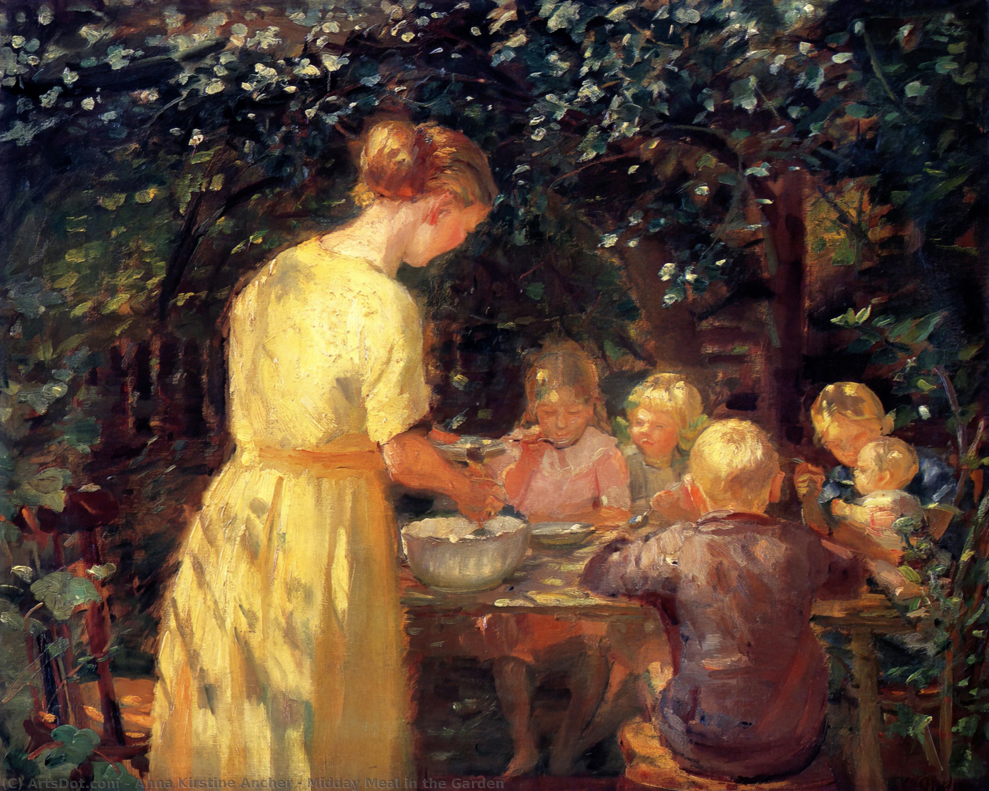 Wikioo.org - The Encyclopedia of Fine Arts - Painting, Artwork by Anna Kirstine Ancher - Midday Meal in the Garden