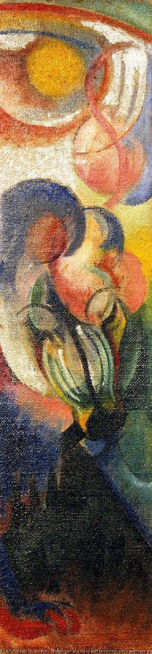 Wikioo.org - The Encyclopedia of Fine Arts - Painting, Artwork by Franz Marc - Middle part of a Three-part Firescreen with Landscape and animal like Elements